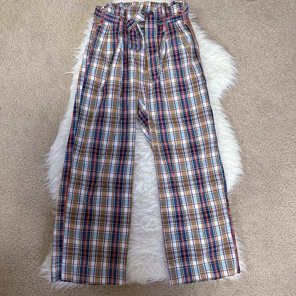 Plaid Wide-Leg Pants with Tie Waist